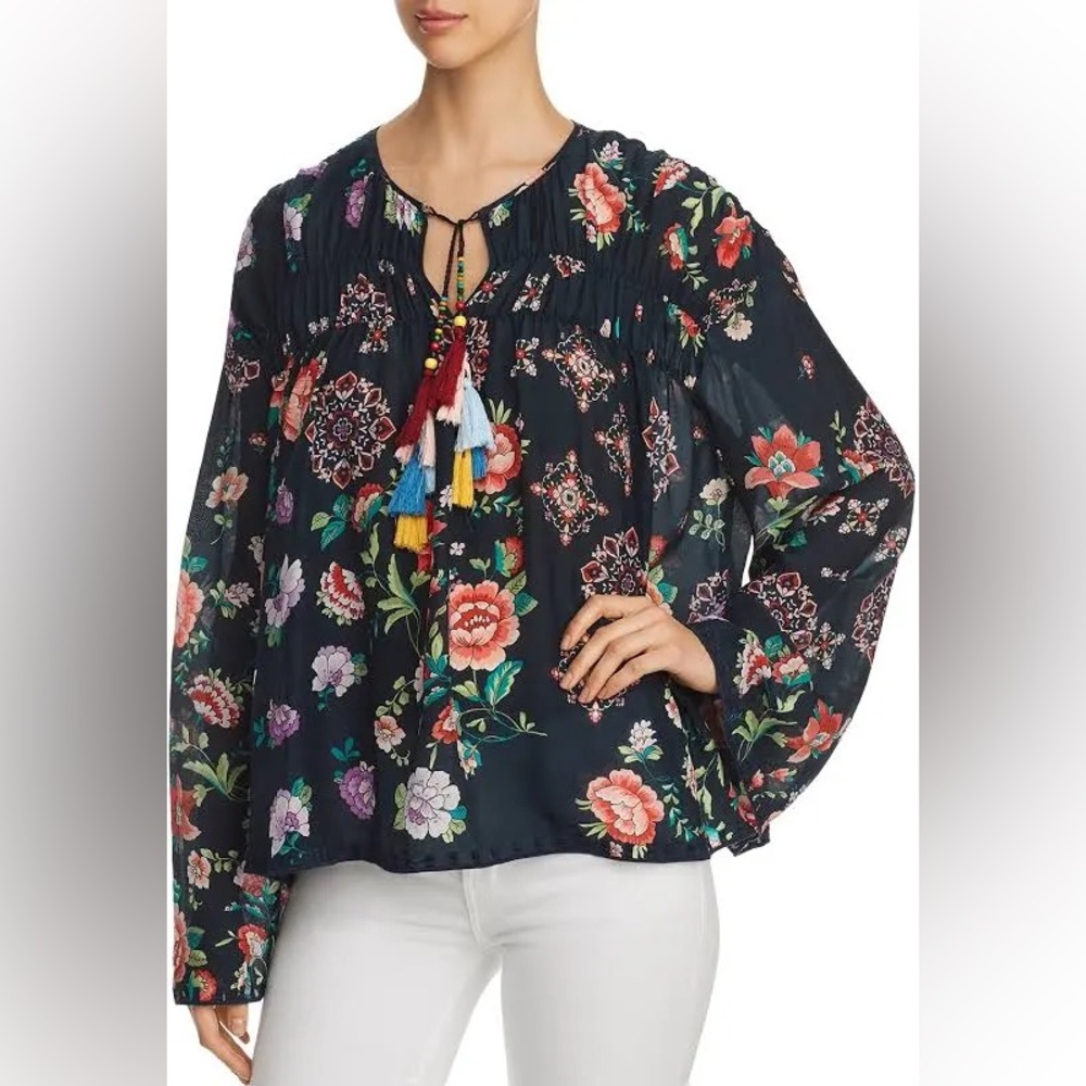Johnny Was Harley Boho Peasant Floral Top w/ Colorful Tassels - Picture 4 of 15